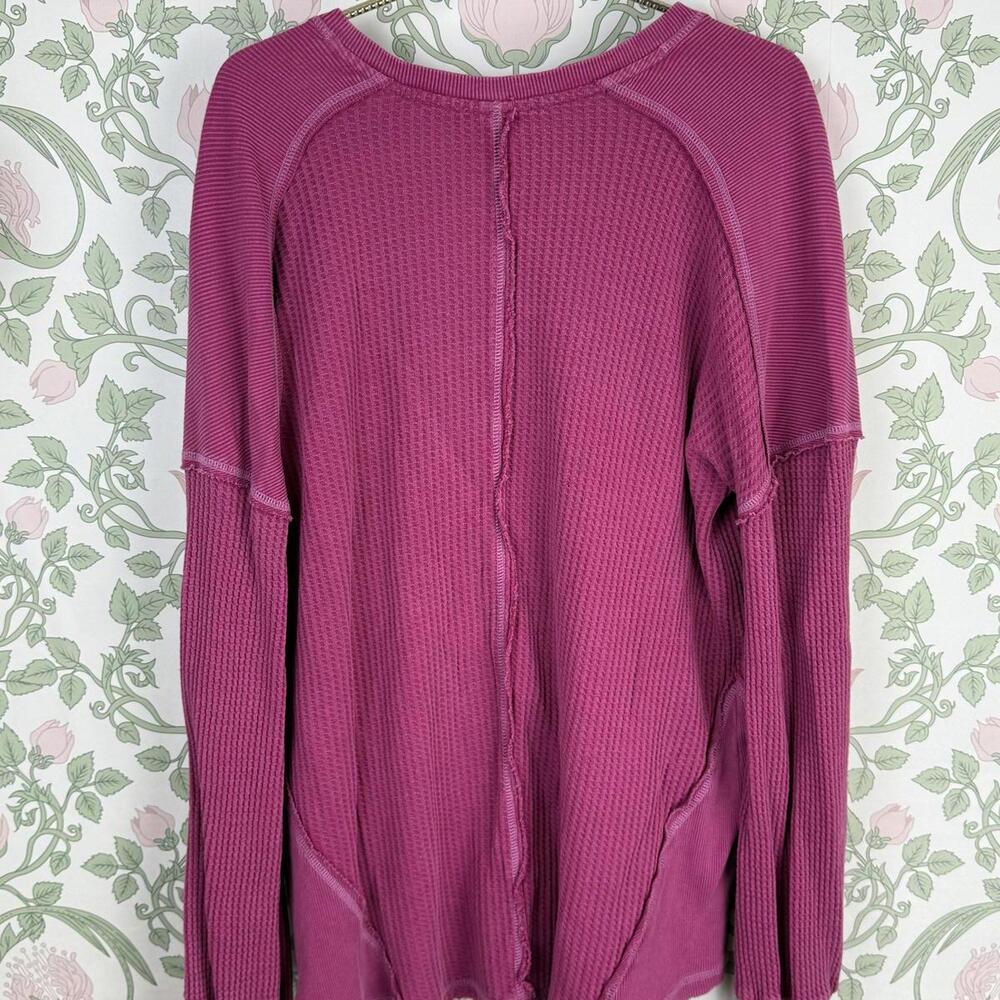 Sundance Pink Raw Seam Waffle Knit Thermal Long Sleeve Tunic Top - Size - Large - Picture 2 of 6